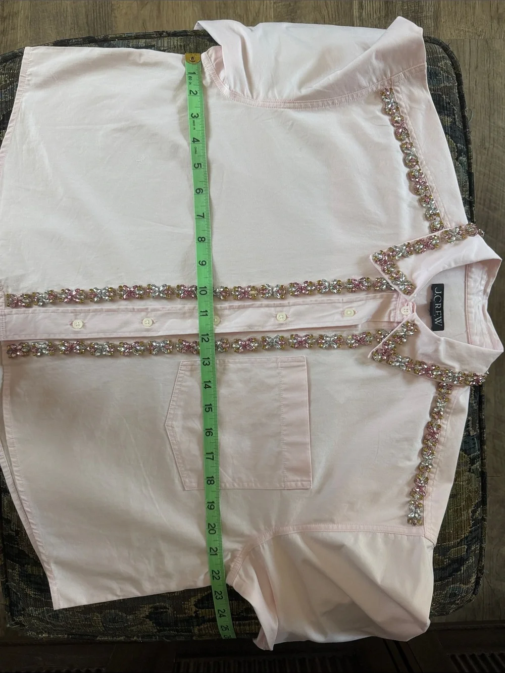 J.Crew Collection Jeweled Rhinestone Button Down Shirt Pink Size S NWT $178 Flaw